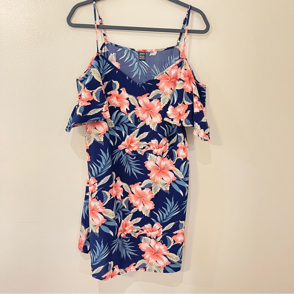 SHEIN Blue and Pink off the shoulder Sundress